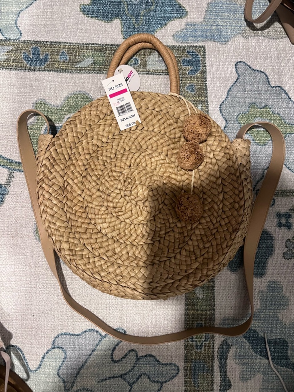Woven Round Straw Crossbody Bag in Natural Tan